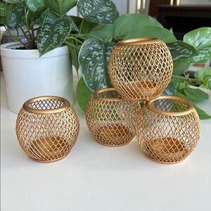 Vintage Gold Mesh Metal Tea Light Candle Holders Set of 4